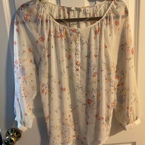 LC Lauren Conrad Cream Floral Blouse